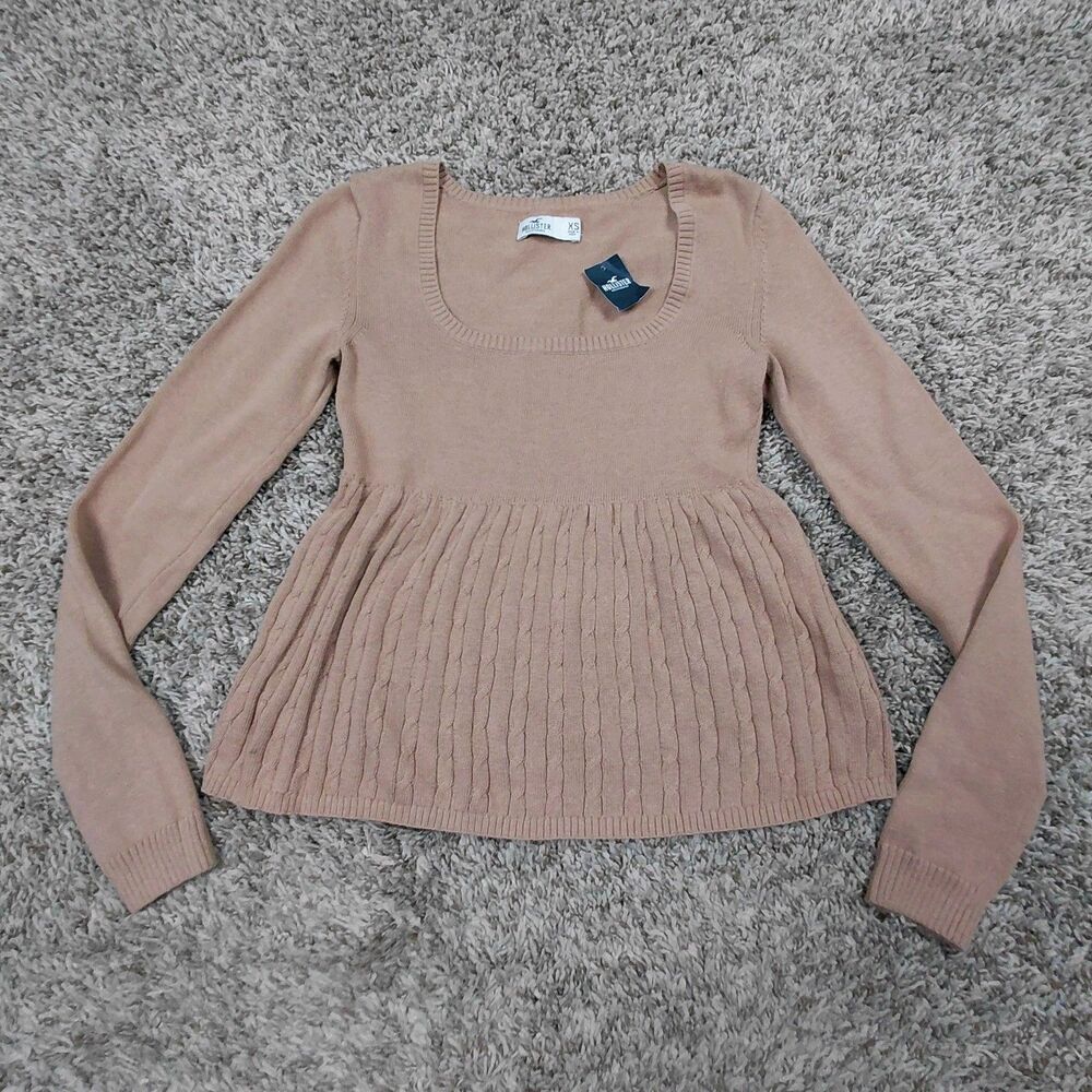 NEW Vintage Y2K Hollister Babydoll Sweater Womens XS Cable Knit Bella Swan